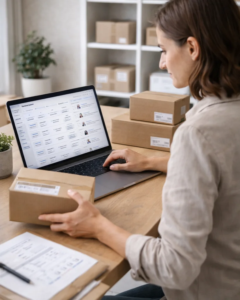 Podjetnica upravlja spletno trgovino in pripravlja pakete za pošiljanje